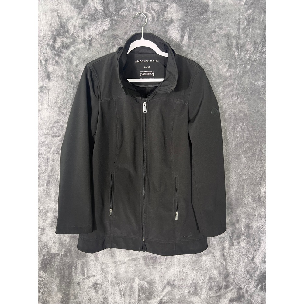 Andrew Marc Black Softshell Jacket Water Repellent 4-Way Stretch Large